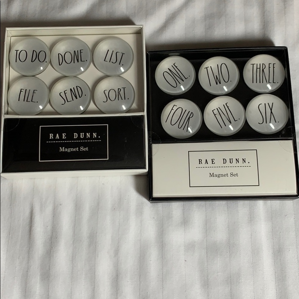 Lot of Rae Dunn magnet sets, NEW in boxes.